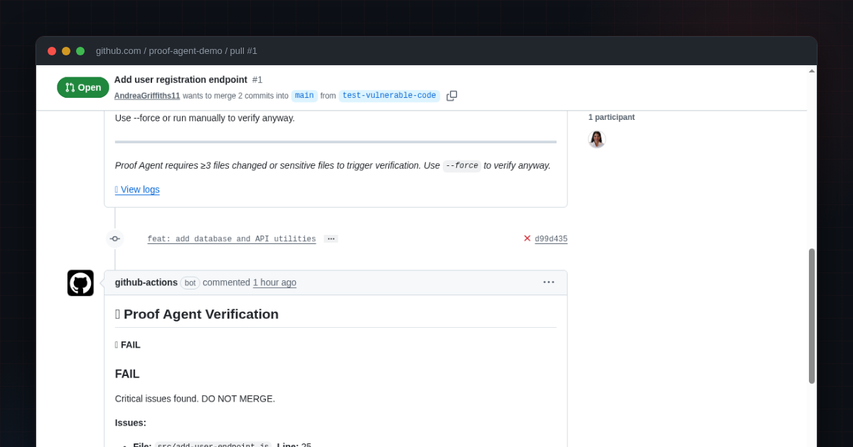 Proof Agent veredicto FAIL